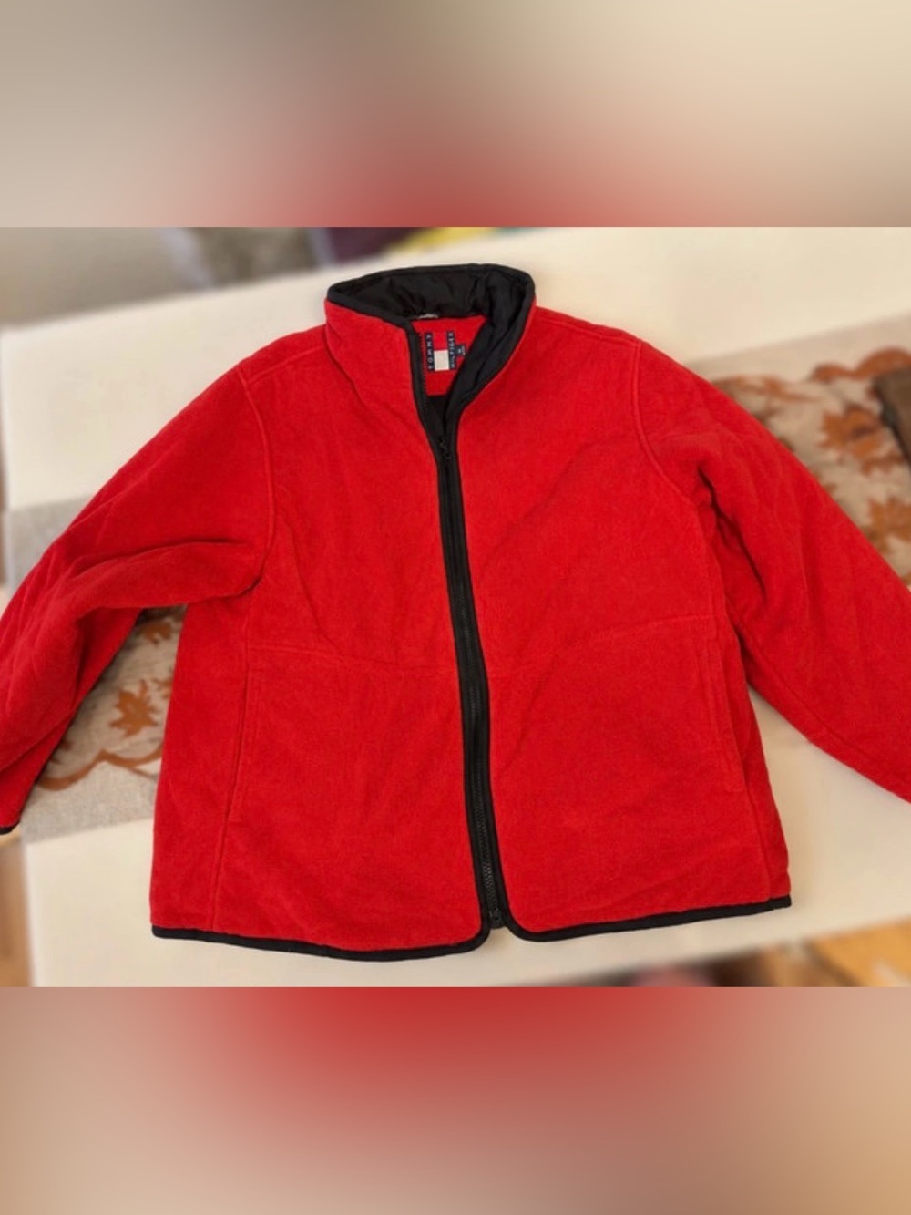 Tommy Hilfiger Men’s XL Red Fleece Full Zip Jacket Black Lined
